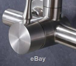 Universal Dual Handles Kitchen Faucet Wall Mount Sink Tap Mixer Brushed SUS 304