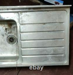 VINTAGE 1950's Double Drainer STAINLESS STEEL Metal Single Bowl Kitchen Sink
