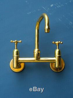 VINTAGE wall mounted MIXER TAP belfast sink faucet vintage brass UK