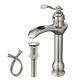 Vessel Sink Faucet Waterfall with Pop Up Drain Tall Version Brushed Nickel