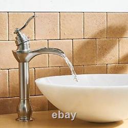 Vessel Sink Faucet Waterfall with Pop Up Drain Tall Version Brushed Nickel
