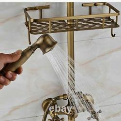 Vintage Antique Brass Wall Mount Bathroom Tub Sink Swivel Faucet Mixer With Shelf