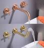 Wall Mount Basin Sink Faucet Brass Bathroom Bathtub Swivel Tap Mixer Two Handles