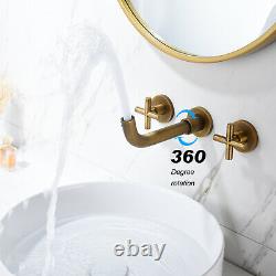 Wall Mount Bathroom Basin Antique Brass Sink Tub Faucet Dual Handle Mixer Tap