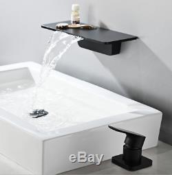 Wall Mount Bathroom Sink Mixer Tap Waterfall Spout Tub Faucet Concealed Black