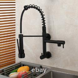 Wall Mount Black Kitchen Sink Faucet Pull Down Spray Swivel Spout Mixer Tap
