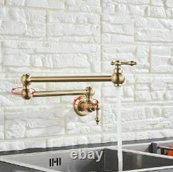 Wall Mount Brass Kitchen Pot Filler Fold Faucet Folding Cold Tap Brushed Gold
