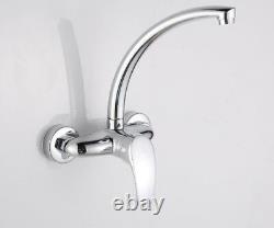 Wall Mount Brass Kitchen Sink Faucet Chrome Spout Tap Swivel Single Handle Mixer