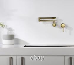 Wall Mount Brushed Gold Brass Pot Filler Kitchen Faucet Hot&Cold Water Mixer Tap