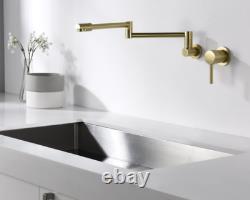 Wall Mount Brushed Gold Brass Pot Filler Kitchen Faucet Hot&Cold Water Mixer Tap