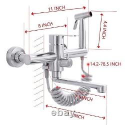 Wall Mount Kitchen Sink Faucet 8 Inch Center, Commercial Faucet, Brushed Nick