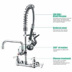 Wall Mount Kitchen Sink Faucet Chrome Pre-Rinse Device Pull Down Sprayer MIxer