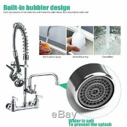 Wall Mount Kitchen Sink Faucet Chrome Pre-Rinse Device Pull Down Sprayer MIxer
