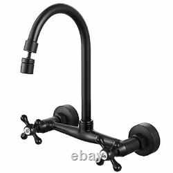 Wall Mount Kitchen Sink Faucet Mixer Tap 360 Degree 8 Inch Center Matte Black