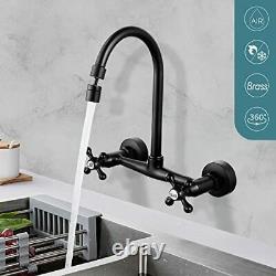 Wall Mount Kitchen Sink Faucet Mixer Tap 360 Degree 8 Inch Center Matte Black