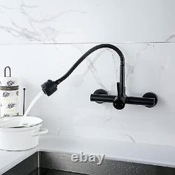 Wall Mount Kitchen Sink Faucet with Sprayer 8 Inch Center, Bar Mixer Tap, Matte