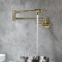 Wall Mount Pot Filler Kitchen Faucet Brushed Gold Folding Stretchable Brass Tap