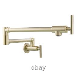 Wall Mount Pot Filler Kitchen Faucet Brushed Gold Folding Stretchable Brass Tap