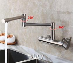 Wall Mounted Kitchen Sink Faucet Folding Spout Mixer Flexible Tap Brushed Nickel
