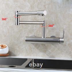 Wall Mounted Kitchen Sink Faucet Folding Spout Mixer Flexible Tap Brushed Nickel