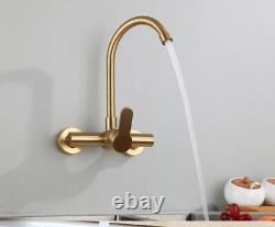 Wall Mounted Kitchen Sink Faucet Hot Cold Mixer Swivel Spout Tap Stainless Steel