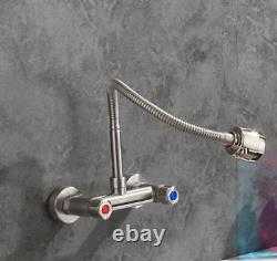 Wall Mounted Kitchen Sink Faucet Hot Cold Spout Mixer Tap Dual Handles Bathroom