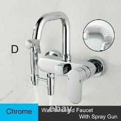 Wall Mounted Kitchen Sink Tap Cold Hot Water Bathroom Mixers Faucet Spray Gun