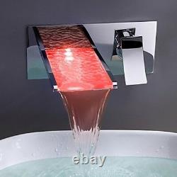 Wall Mounted LED Basin Tub Shower Mixer Faucet Waterfall Chrome Brass Sink Taps