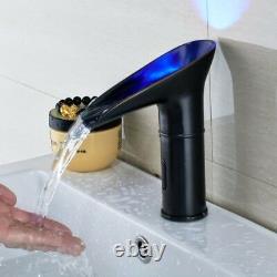Waterfall Automatic Sensor LED Black Faucet Touchless Basin Sink Vessel Tap