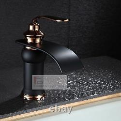 Waterfall Classic Rose Gold&Black Bathroom Basin Sink Faucet Mixer Taps Copper