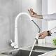 White Touch Induction Kitchen Sink Faucet Swivel Pull Out Spray 1 Hole Tap