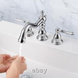 Widespread Basin Faucet Bathroom Sink Mixer Tap Pop Up Drain Polished Bathroom