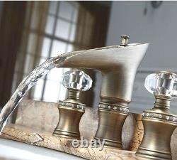 Widespread Basin Lav sink Faucet Waterfall Antique Mixer Tap crystal handles