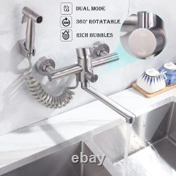 ZHYICH Wall Mount Kitchen Sink Faucet with Side Sprayer, Commercial Faucet, Nick